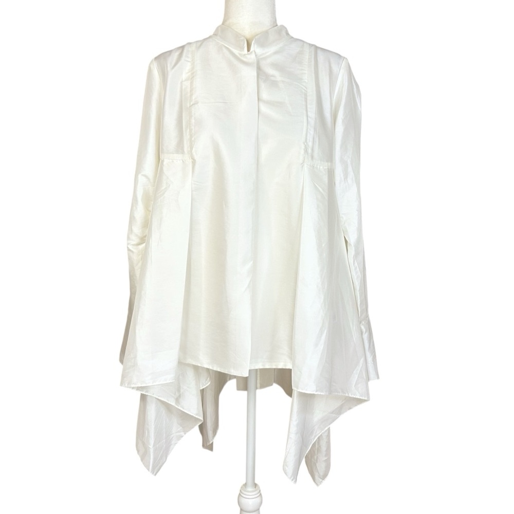 Rubin Singer 16 Taffeta Top Unique Lagenlook Asymmetrical Ivory Flowy
